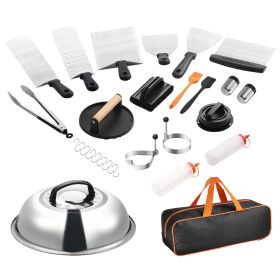 28PCS Griddle Accessories Kit, Flat Top Grill Accessory, Enlarged Spatula Gift Set, Stainless Steel Grilling Tools with Basting Cover, Tong