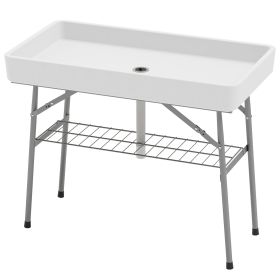 3.4ft Folding Ice Cooler Table with Drain, Fill and Chill Table Outdoor Table Cooler with Storage Shelf