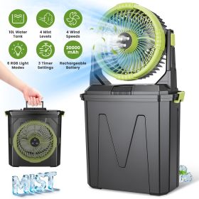 Camping Misting Cooling Fan 5 Functions in One, Rechargeable Battery Powered Water Fan with Remote Timer Ambient Light
