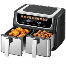 Dual Basket Air Fryer Oven, Digital Control, Clear-View Window, Versatile Air Fryer for Roasting, Baking, Reheating Healthy Meals