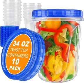10 Pack 34oz Reusable Freezer Food Storage Containers with Twist Top Lids