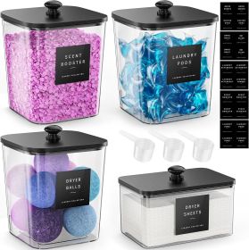 4 Pack Laundry Pods Container, Clear Laundry Room Organization Containers,Large Laundry Detergent Powder Storage Containers Black Wooden Lids Lab