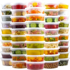 50 Set 8 oz Deli Containers with Lids, Leak-Proof BPA Free Plastic Take Out Bowls, Food Storage Containers for Takeout Meal Prep Storage, Freezer