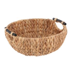 Natural Woven Water Hyacinth Decorative Bowl with Wooden Handles