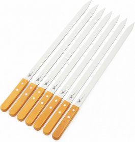 BBQ Skewers, 23" x 5/8" Stainless Steel Flat Metal Skewers with Wooden Handles, Heavy-Duty 8-Piece Set with Camouflage Carry Bag for Grilling Mea