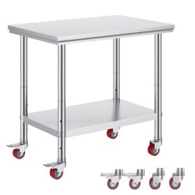 Stainless Steel Work Table 35 x 24 x 33 Inch, 700 LBS Load Capacity with 4 Wheels, 3 Adjustable Height Levels