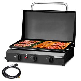 3-Burner Flat Top Gas Griddle Cooking Station with Ceramic Coated Cast Iron Pan, 30