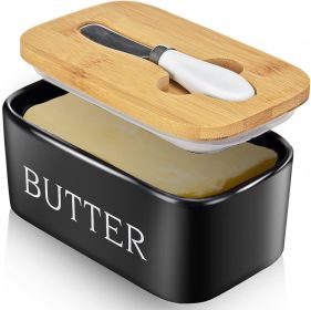 Butter Dish with Lid: Large Butter Dish for Countertop - Ceramic Butter Keeper Container with Knife and High-Quality - Silicone Sealing Butter Bo (Color: Black)