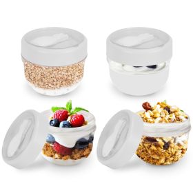 4Pcs Overnight Oats Containers with Lids and Folding Spoons 20OZ Portable Leak-proof Oats Jar For Milk Vegetable and Fruit Salad Yogurt Breakfast (Color: White)